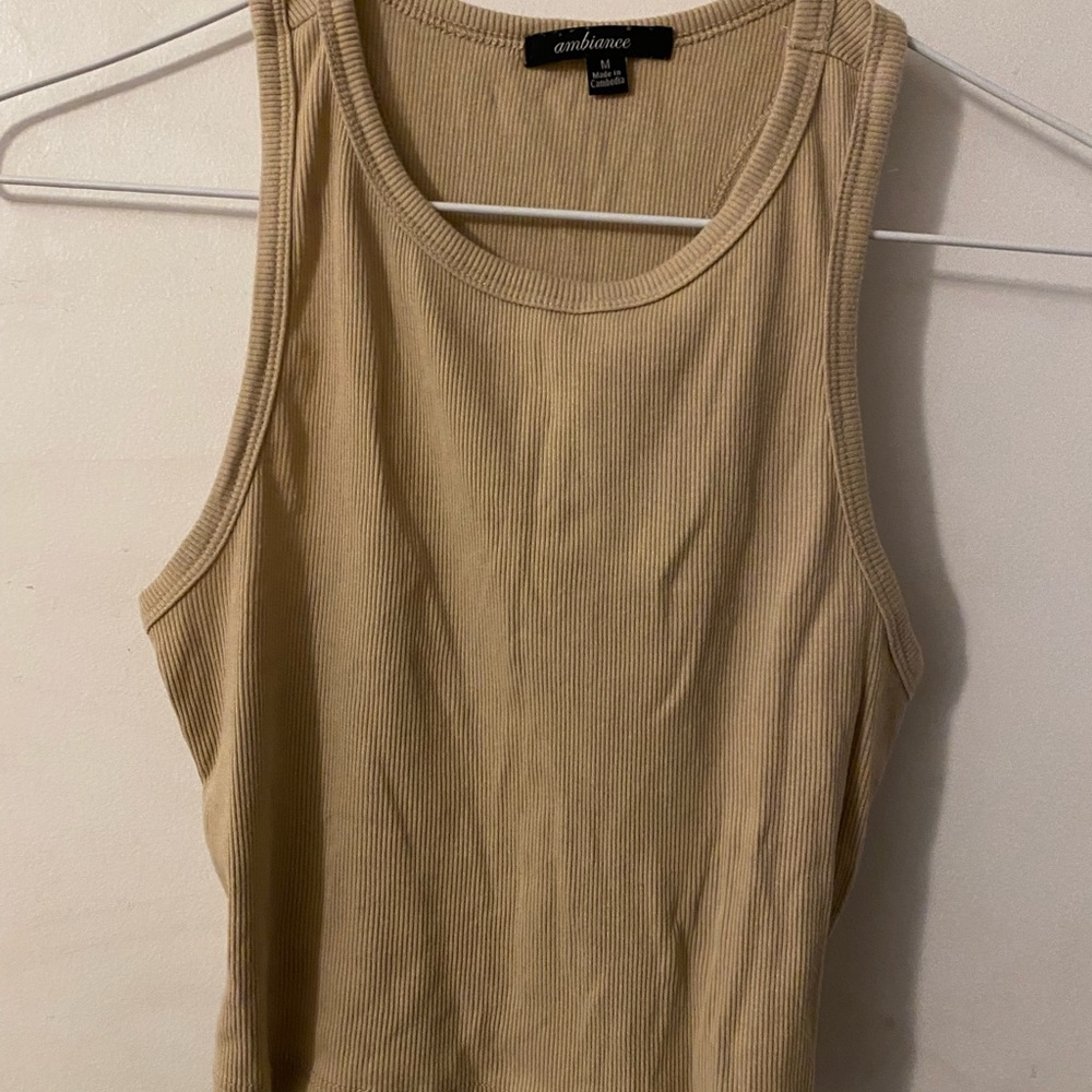 Ambiance Beige Ribbed Crop Tank Top